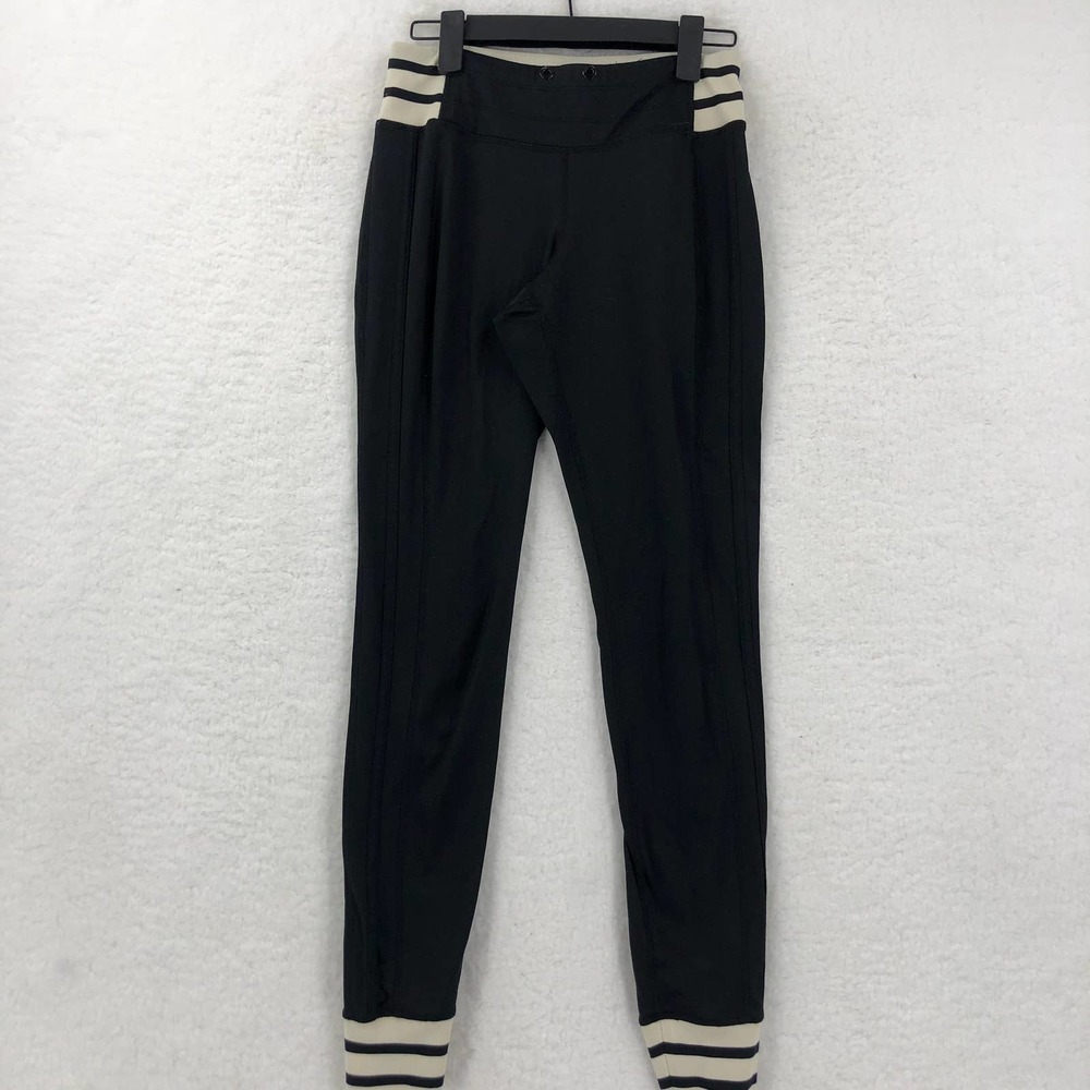 Athleta Womens XS Black Joggers Inner Pocket Ribbed Cream Stripe Trim Leggings